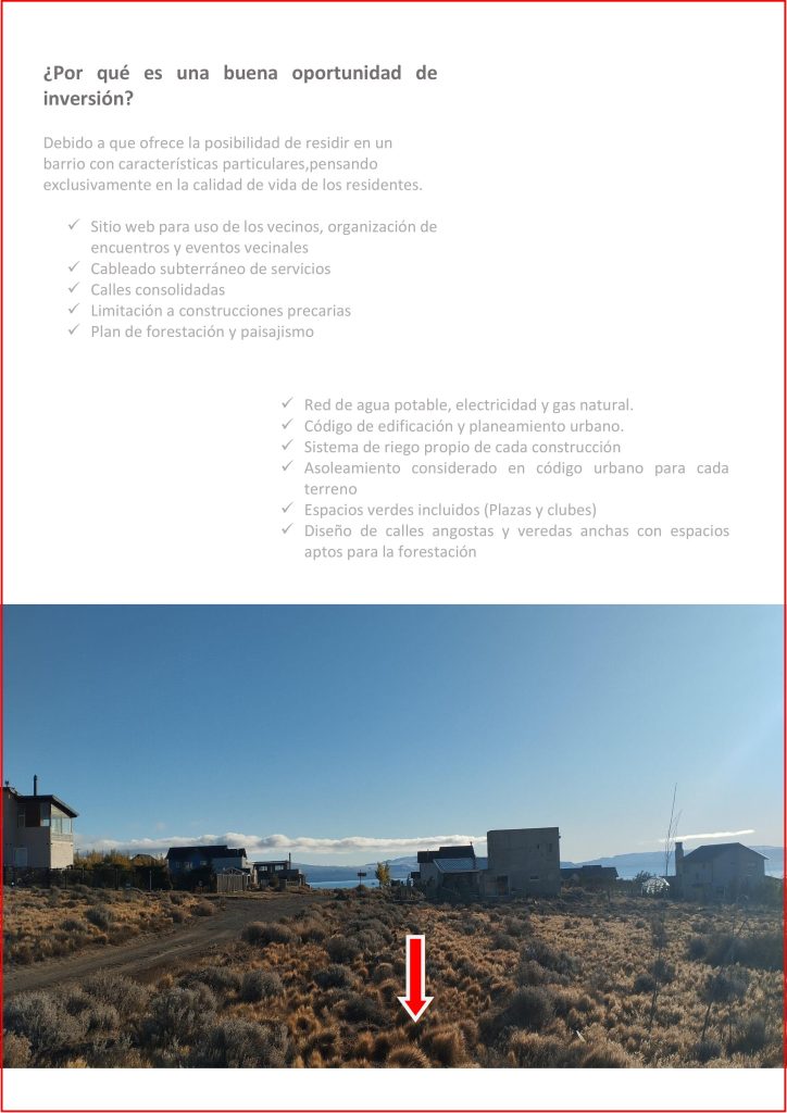 DUEÑO VENDE TERRENO FRENTE AL LAGO B° RESIDENCIAL - EL CALAFATE