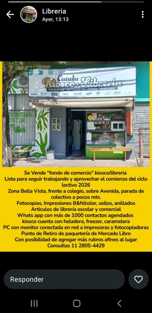 Venta de fondo de comercio Libreria-kiosco